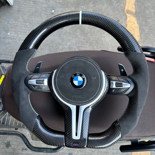 Alcantara Carbon Fiber with White Trim , White Stripe Steering Wheel For BMW F Series front
