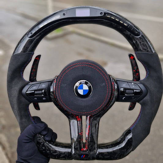 Alcantara with Forged Carbon Fiber and Alcantara airbag cover Led Steering Wheel For BMW F Series