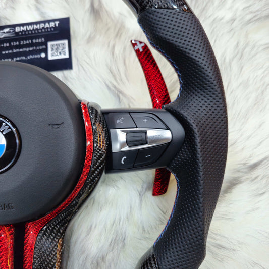 Carbon Fiber Red Trim with Led Steering Wheel for BMW F Series left side