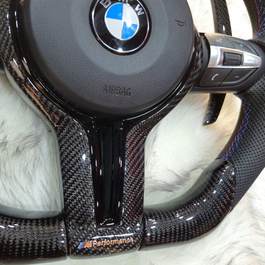 Carbon Fiber with Black Trim, Carbon Paddle Shifters Steering Wheel For BMW F Series bottom side