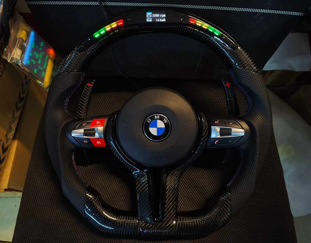 Carbon Fiber with Led Steering wheel M1 M2 Red Buttons For BMW F Series turn on led display