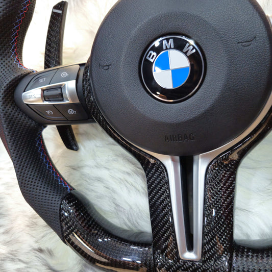 Carbon Fiber with Silver Trim Steering Wheel For BMW F Series left buttoms