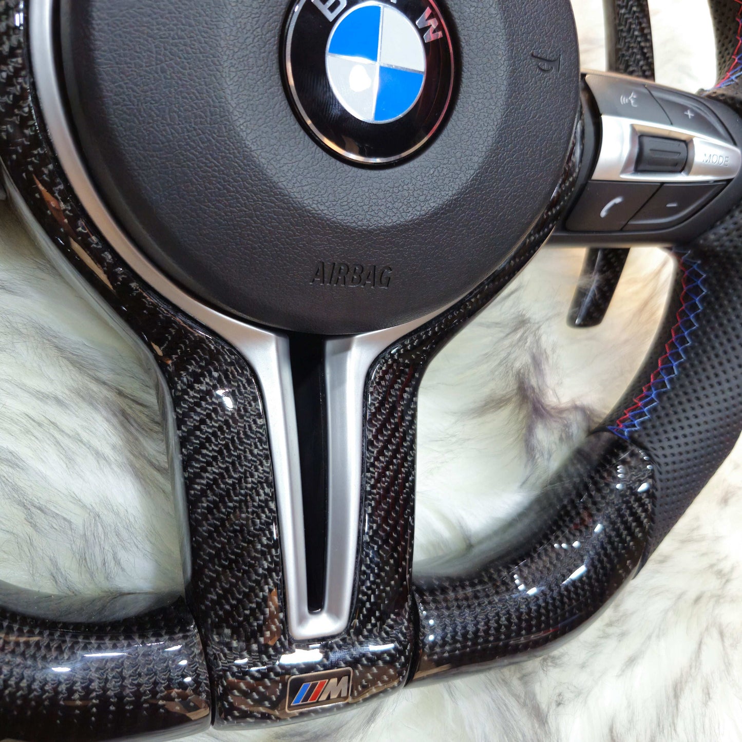 Carbon Fiber with Silver Trim Steering Wheel For BMW F Series right buttoms
