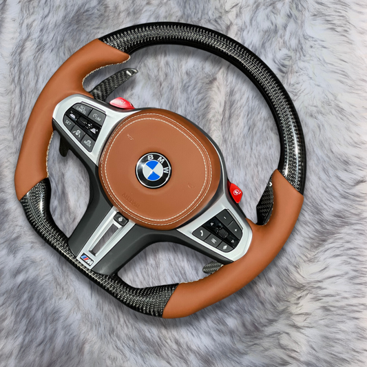 Customized Orange Leather Carbon Fiber Steering Wheel For BMW G Series and M5