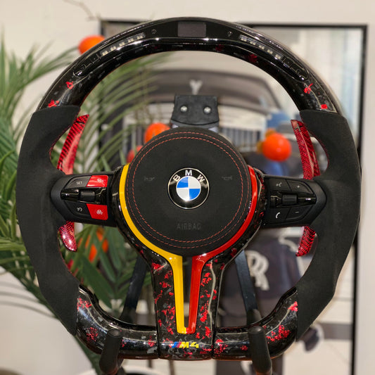 Forged Red Carbon Steering Wheel with Led For BMW F Series