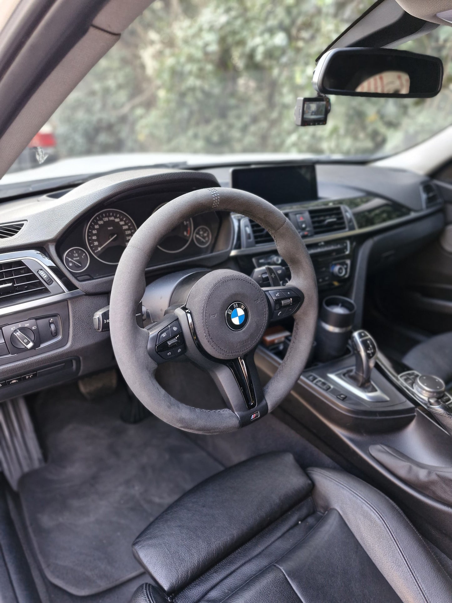 Full Black Alcantara and Alcantara airbag cover Steering Wheel For BMW F80,F15,F10,F20,F07,F30,F32 and All F Series in car view