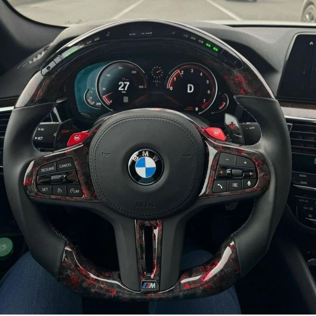 Red Forged Custom Steering Wheel for BMW M3 M4 M5 G30 F90 and G Series Carbon Fiber with Led in car