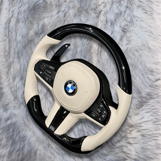 White Leather Forged Carbon Fiber Steering Wheel For BMW F90 G05 G20 G30 G80 G82 G Series Fit Customized upgrade Steering Wheel