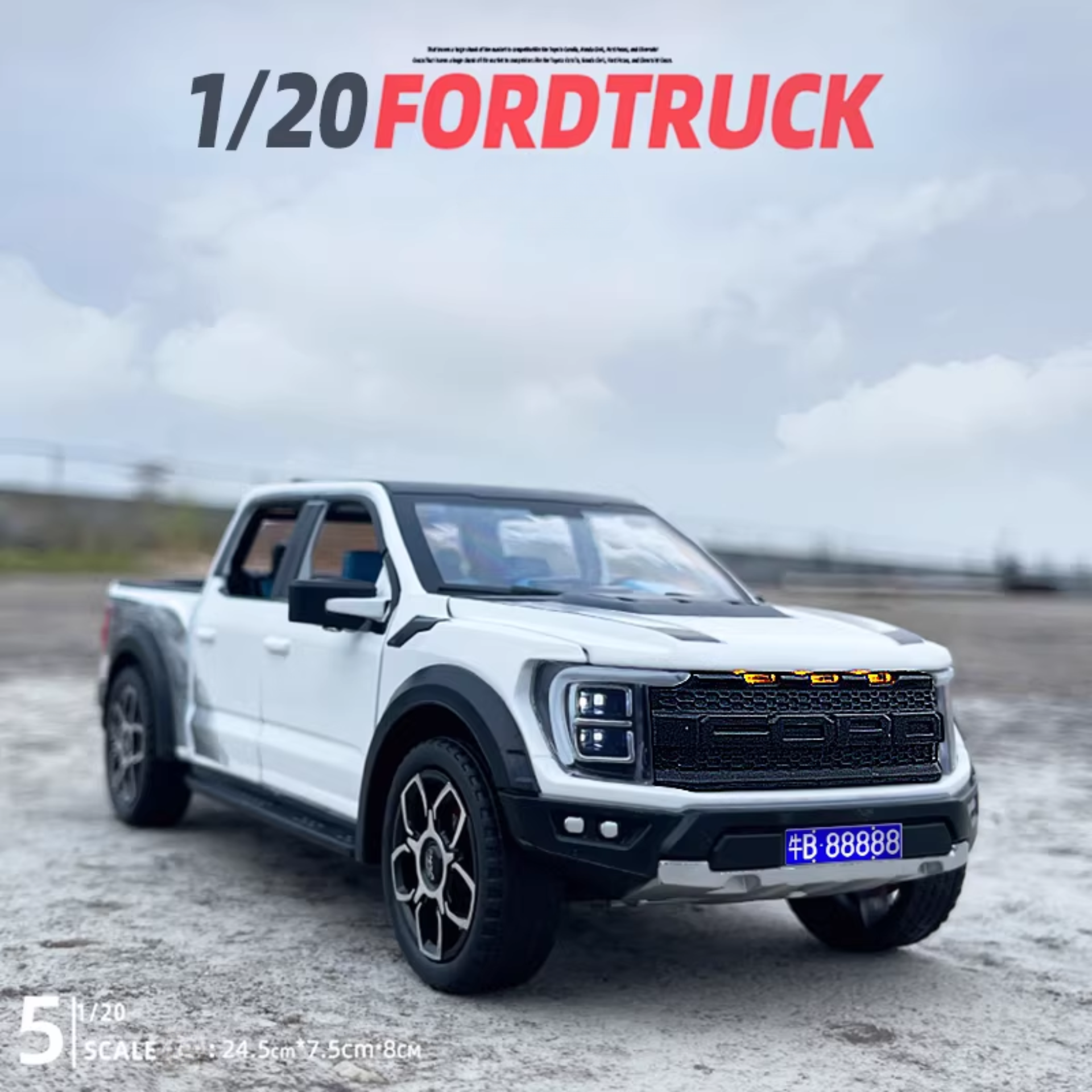 1:20 Ford Raptor Off-Road Pickup Diecast Model – Custom License Plate Edition