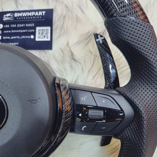 Bottom Round Carbon  Steering Wheel  with Led for BMW F series right side