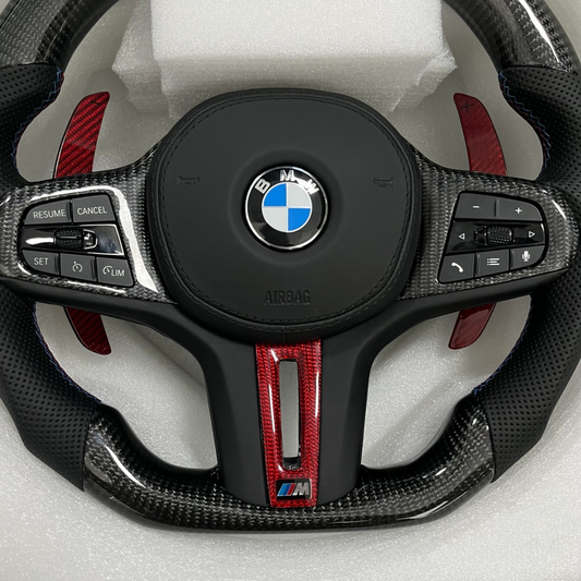 Carbon Fiber Red Paddle Shifters  Steering Wheel For BMW F90  G05 G20 G30 G80 G82  G Series Fit Customized upgrade Steering Wheel zoom
