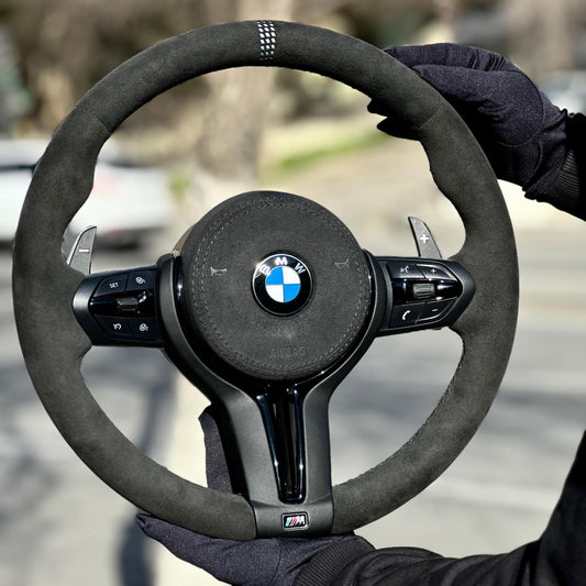 Full Black Alcantara and Alcantara airbag cover  Steering Wheel For BMW F80,F15,F10,F20,F07,F30,F32 and  All F Series