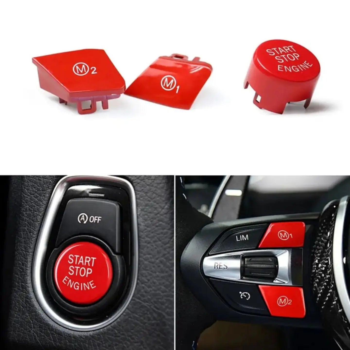 Steering Wheel M1 M2 Red Buttons/Start Stop Button Switch Cover For BMW M3 M4 M5 M6 X5M X6M F80 F82 F83 F10 F06 F15 F16 & 3 Series E90 E92 E93 M3