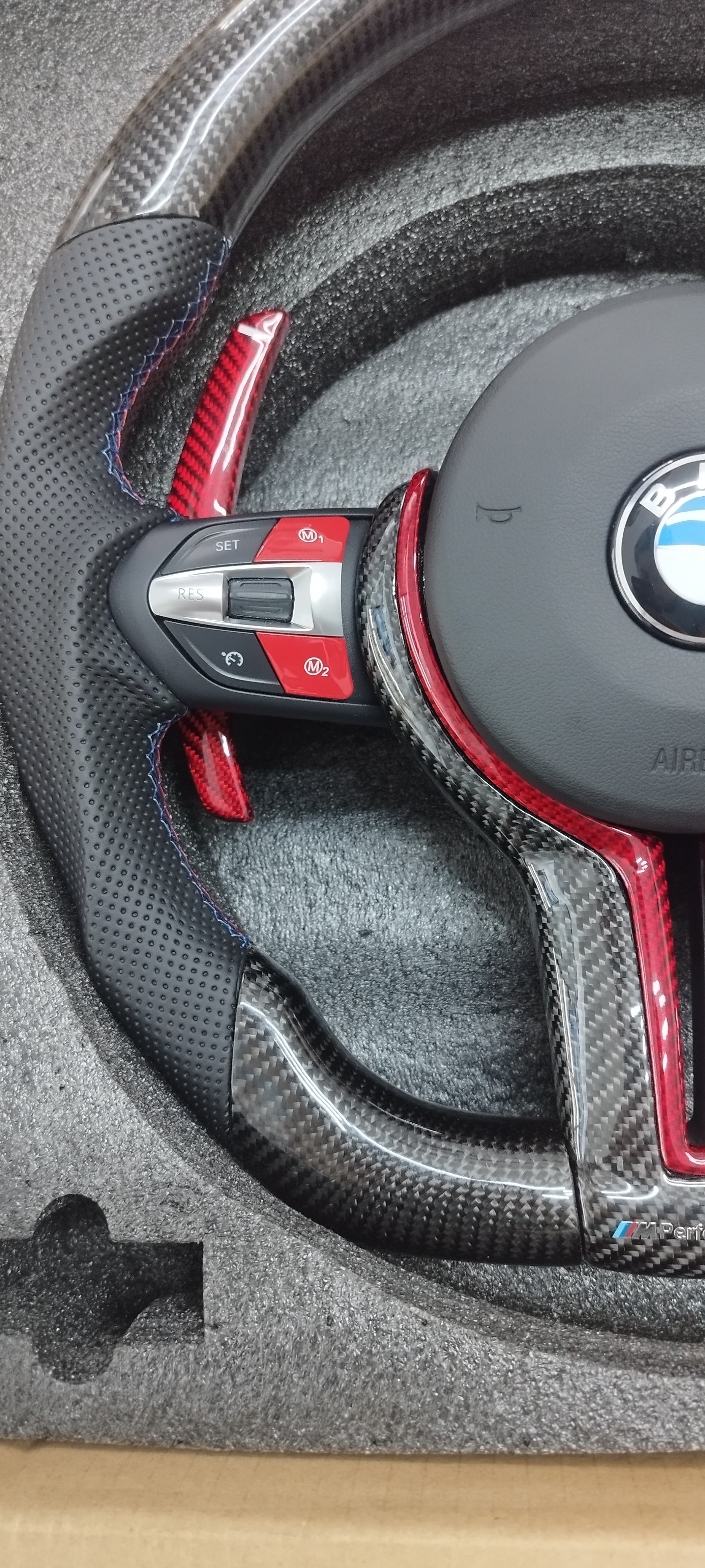 Red Carbon Paddle shifters M1 M2 Red Buttons  Carbon Fiber Steering Wheel For BMW F Series