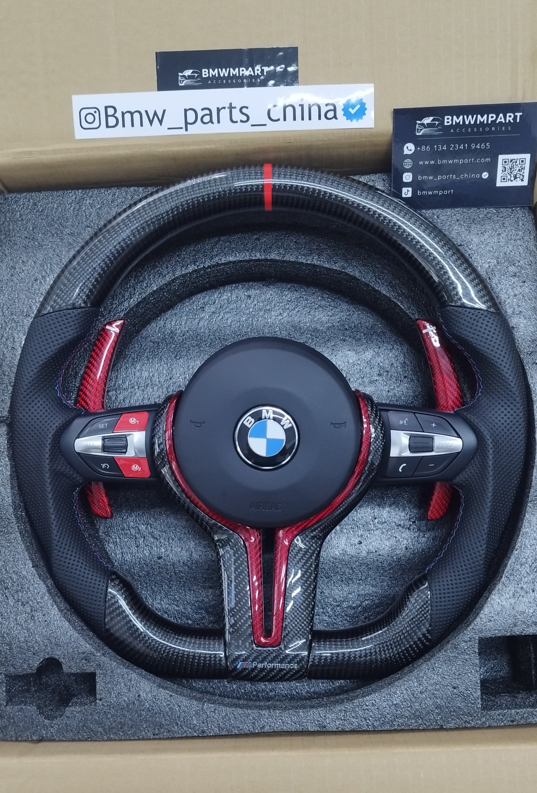 Red Carbon Paddle shifters M1 M2 Red Buttons  Carbon Fiber Steering Wheel For BMW F Series