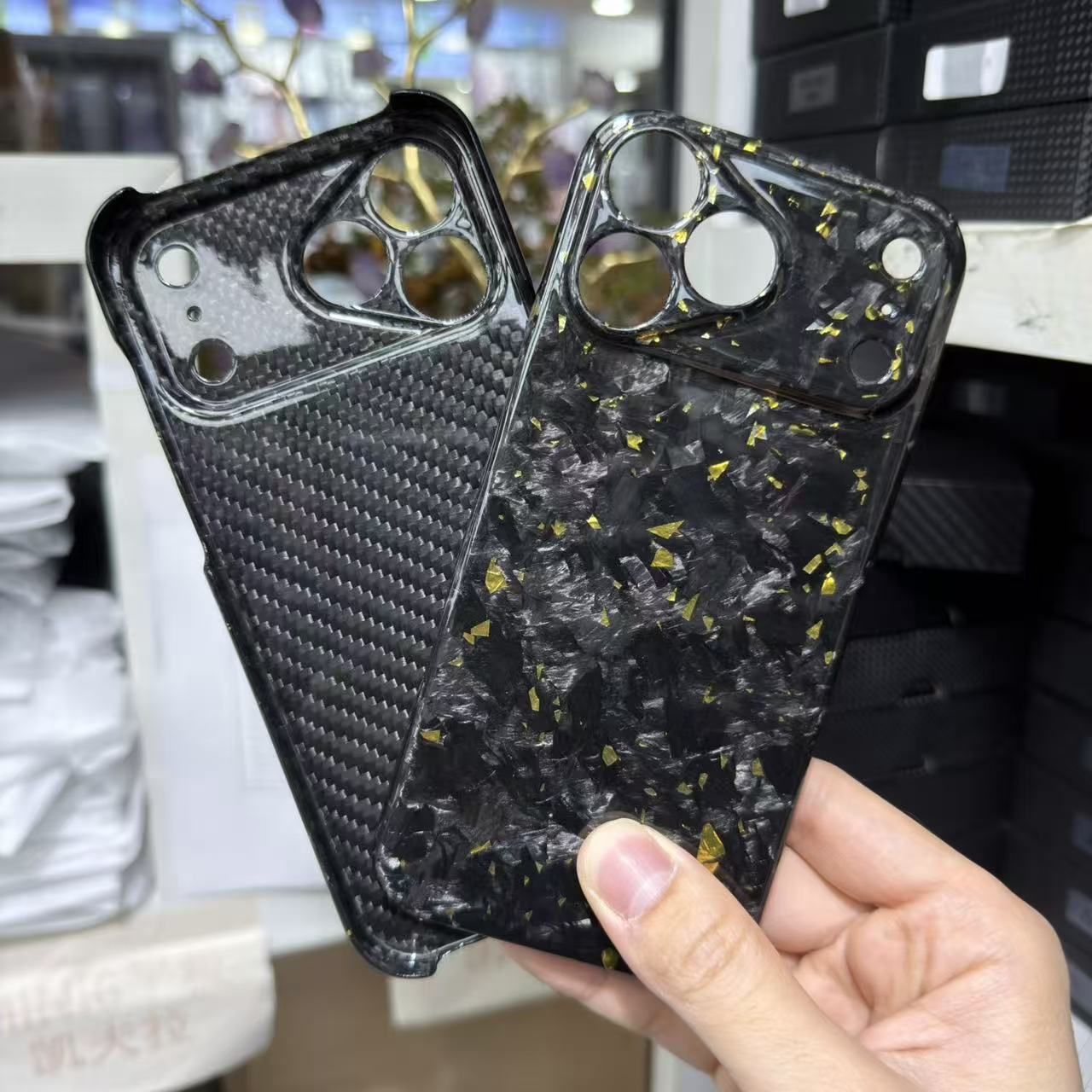 Forged Carbon Fiber iPhone Case – Luxury Green Flake Design | Shockproof & Slim Fit