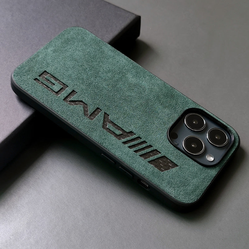 Alcantara iPhone Case with Carbon Fiber Logo – M Power / AMG Style Luxury Protective Cover