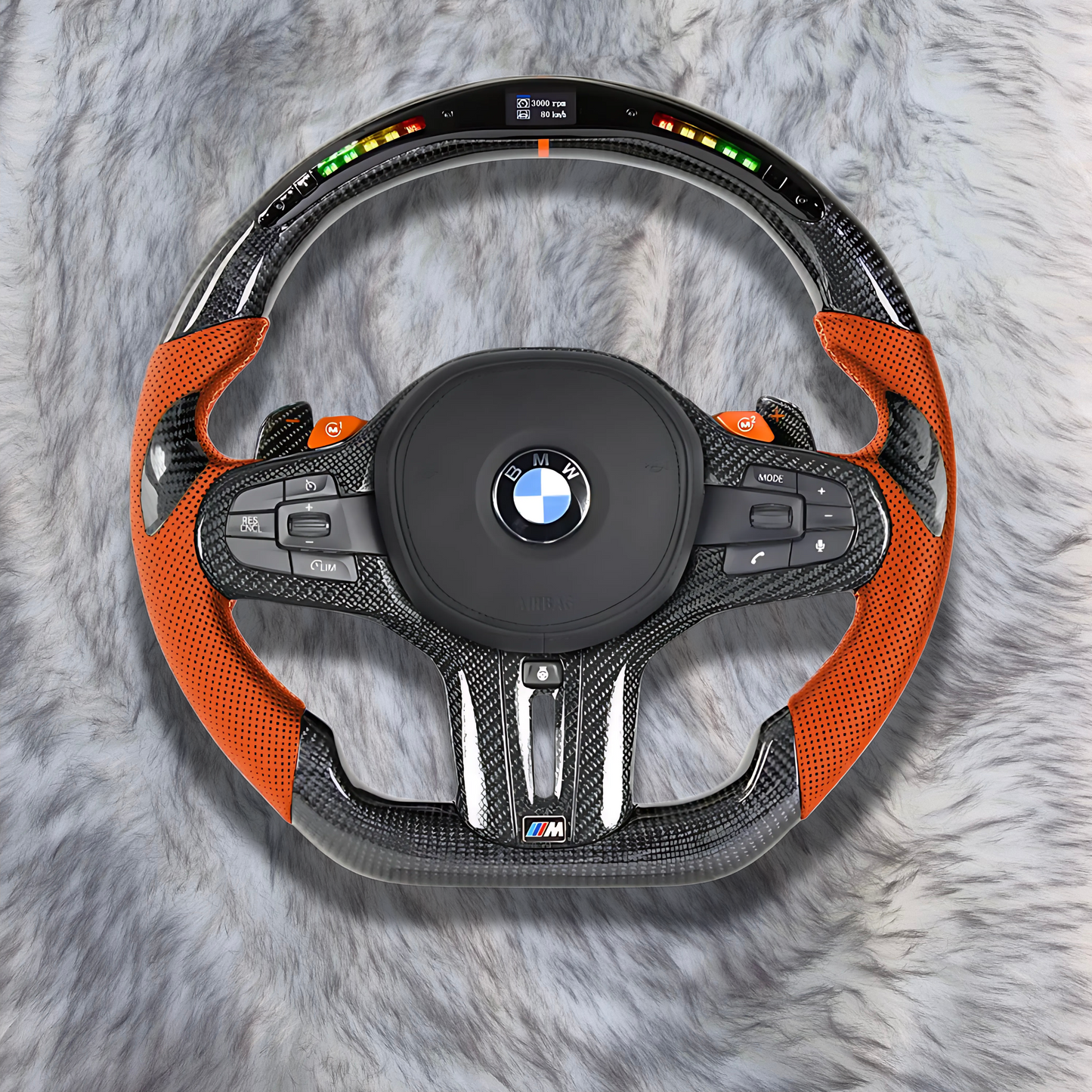 Orange Leather Carbon Fiber with Led  Steering Wheel FOR BMW G series