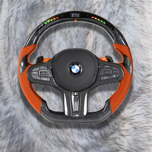 Orange Leather Carbon Fiber with Led  Steering Wheel FOR BMW G series