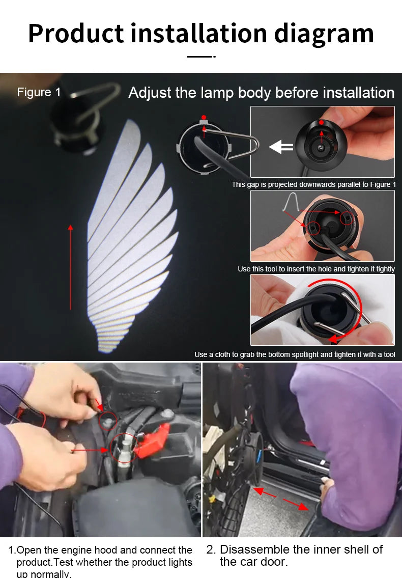 LED lamp rearview mirror Angel wing welcome lamp Angel wing carpet projector car accessories rearview mirror