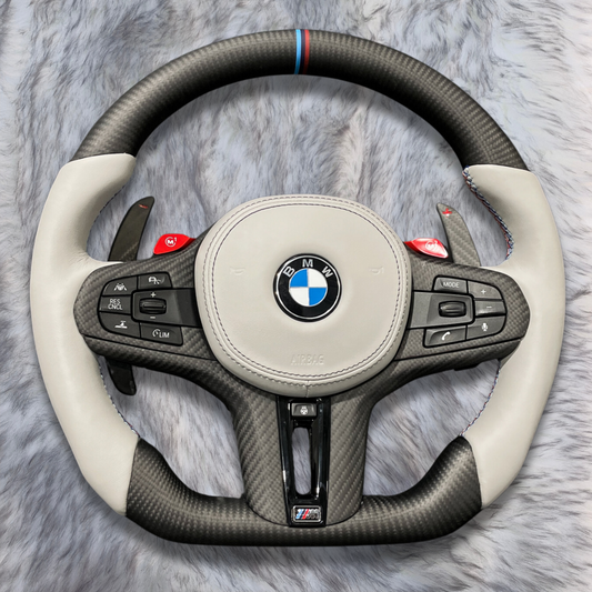 White Leather Carbon Fiber Steering Wheel For BMW F90 G05 G20 G30 G80 G82 G Series Fit Customized upgrade Steering Wheel
