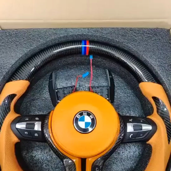 For BMW F10 F30 and F Series Fit Orange Leather Car Steering Wheel Carbon Fiber Steering Wheel
