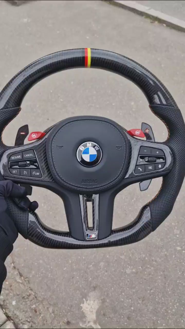 Customized black,red,yellow Trim and Paddle Shifters Carbon Fiber Steering Wheel For BMW G Series