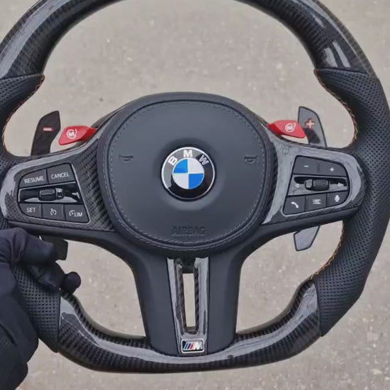 Customized black,red,yellow Trim and Paddle Shifters Carbon Fiber Steering Wheel For BMW G Series