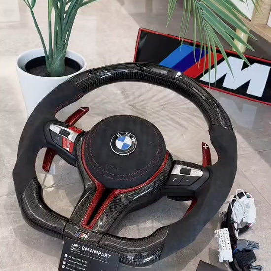 Carbon Fiber Led with Alcantara Red Carbon Trim Steering wheel For BMW F Series