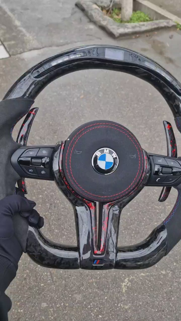 Alcantara with Forged Carbon Fiber and Alcantara airbag cover Led Steering Wheel For BMW F Series