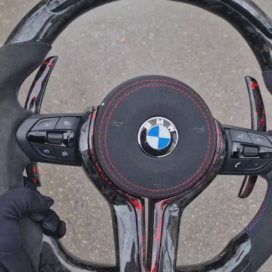 Alcantara with Forged Carbon Fiber and Alcantara airbag cover Led Steering Wheel For BMW F Series